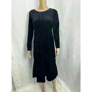 Vintage 90s Studio Ease Black Velvet Velour Long Sleeve Maxi Midi Dress Size 8 P